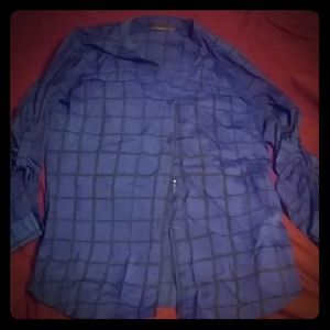 Long sleeved blue and black striped shirt